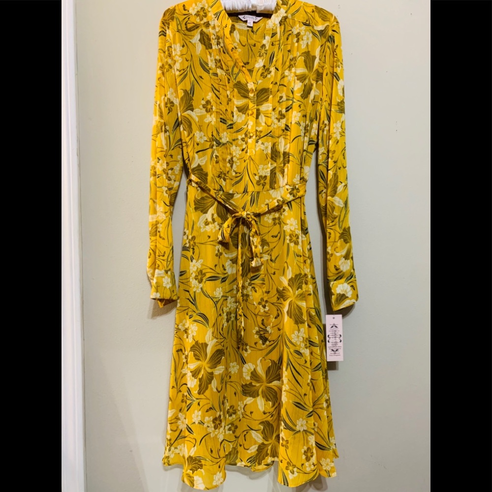 NWT Nanette Lepore Gold Floral Long Sleeve Dress